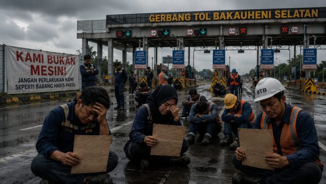 
TOL BAKTER  MEMANAS RATUSAN BURUH DESAK KEJELASAN STATUS KERJA, ANCAM AKSI BESAR JIKA HAK PEKERJA DIABAIKAN